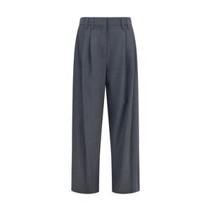 Brunello Cucinelli Women Tropical Wool Tailored Pants With Monili Detail